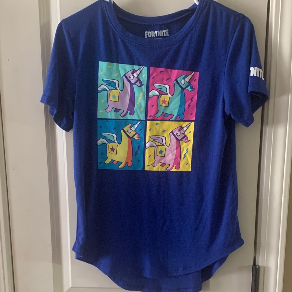 Womens Blue Graphic T-Shirt Fortnite